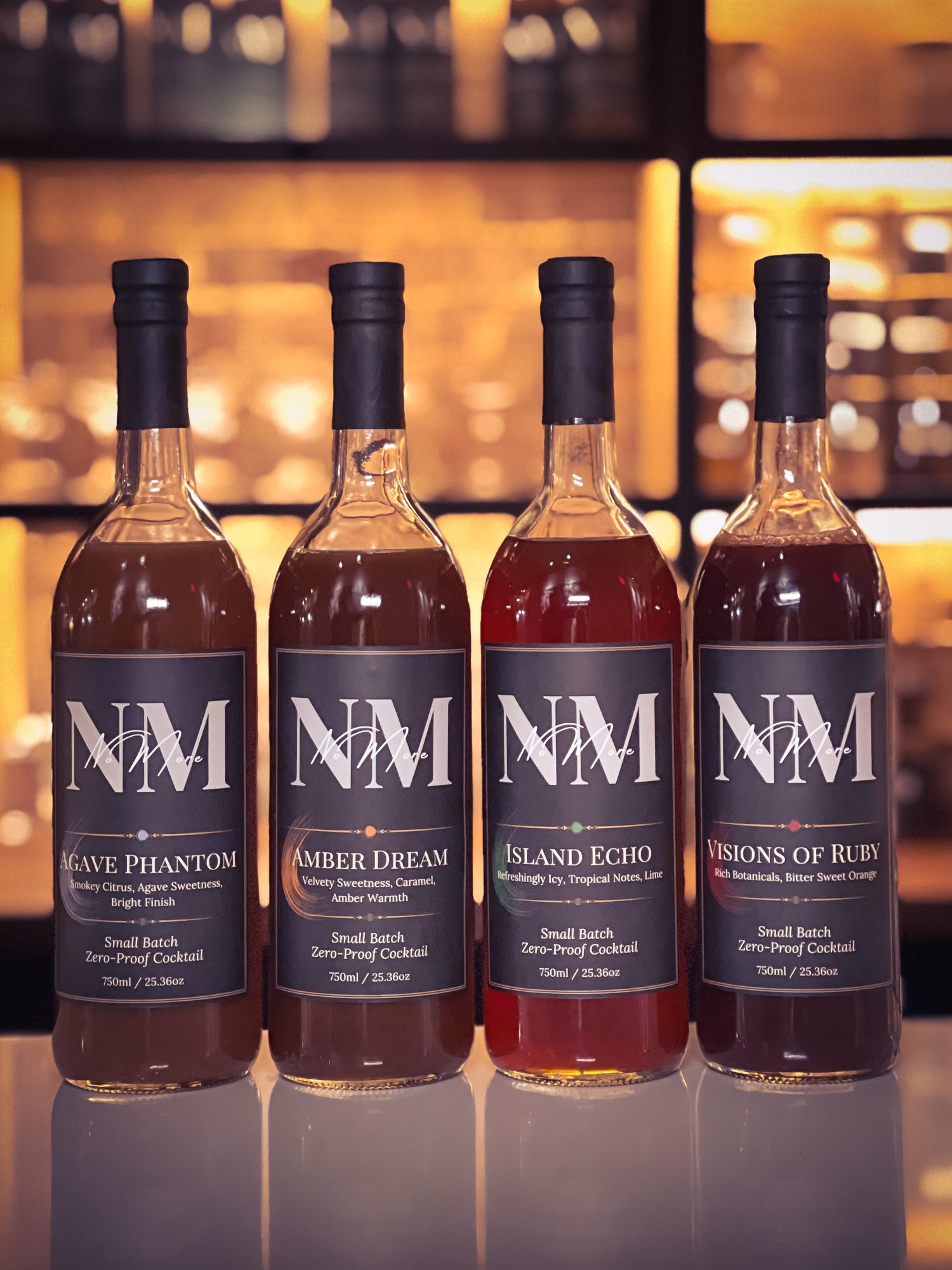 Four bottles of No More Cocktails, non-alcoholic